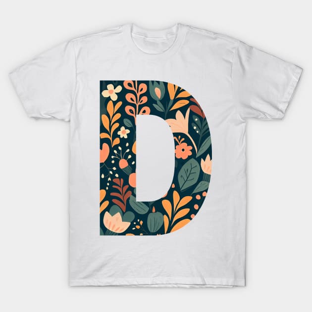 Whimsical Floral Letter D T-Shirt by BotanicalWoe